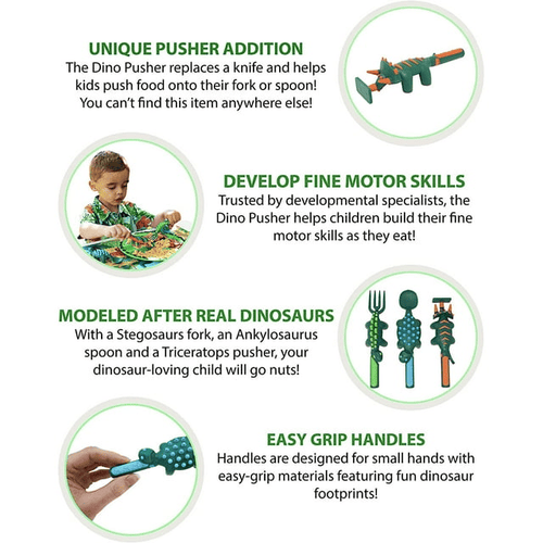 Constructive Eating Made in USA Dinosaur Set of 3 Utensils for Toddlers, Infants, Babies and Kids - Made With Materials Tested for Safety EasyOptionXY LLC