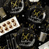 144 Pieces 50th Birthday Party Supplies with Paper Plates, Napkins, Cups, Cutlery (Black, Gold, Serves 24) EasyOptionXY LLC