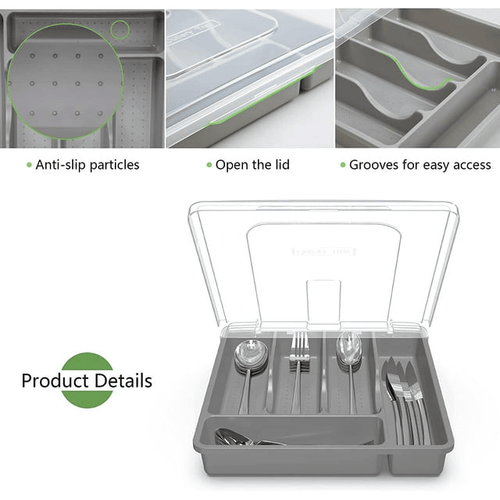 Vachan Plastic Silverware Tray for Drawer Organizer, 5 Compartments Flatware Organizer with Lid Tableware Storage Cutlery Utensil Holder EasyOptionXY LLC