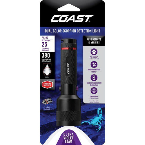 COAST PX300 White & UV LED Flashlight 175 Lumens 4.5 Volts 400 NM PX4 Lifetime Warranty, 6.9 oz EasyOptionXY LLC