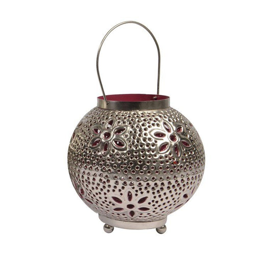 8" Tropicalia Silver and Red Cut-Out Floral Votive Candle Holder EasyOptionXY LLC