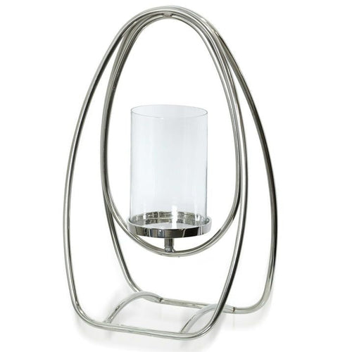 Asha - Steel Metal And Clear Glass One Light Hurricane Candle Holder - Chrome Finish - Large EasyOptionXY LLC