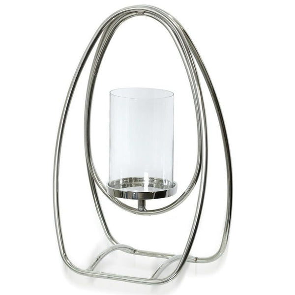 Asha - Steel Metal And Clear Glass One Light Hurricane Candle Holder - Chrome Finish - Large EasyOptionXY LLC