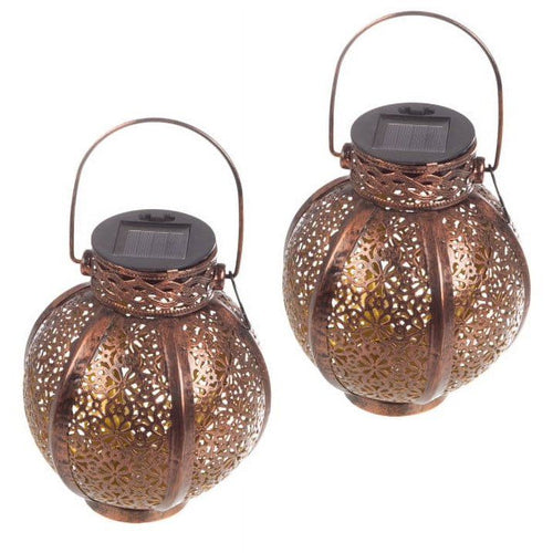 Set of 2 Solar Outdoor Lights - Hanging or Tabletop Rechargeable LED Lantern Set with 2 Shepherd Hooks for Outdoor Decor by Pure Garden (Bronze) EasyOptionXY LLC