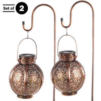 Set of 2 Solar Outdoor Lights - Hanging or Tabletop Rechargeable LED Lantern Set with 2 Shepherd Hooks for Outdoor Decor by Pure Garden (Bronze) EasyOptionXY LLC