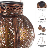 Set of 2 Solar Outdoor Lights - Hanging or Tabletop Rechargeable LED Lantern Set with 2 Shepherd Hooks for Outdoor Decor by Pure Garden (Bronze) EasyOptionXY LLC