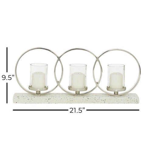 DecMode 3 Holder White Aluminum Pillar Candelabra with Aluminum Accents EasyOptionXY LLC