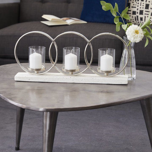 DecMode 3 Holder White Aluminum Pillar Candelabra with Aluminum Accents EasyOptionXY LLC