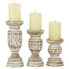 DecMode Country Carved Wood Candle Holder with Light Brown/Whitewashed Finish, Set of 3 6", 8", 10"H EasyOptionXY LLC