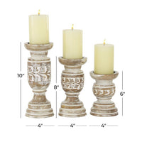 DecMode Country Carved Wood Candle Holder with Light Brown/Whitewashed Finish, Set of 3 6", 8", 10"H EasyOptionXY LLC