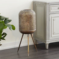 DecMode Modern Style Round Gold Metal Floor Lantern with Pierced Metal Pattern, 12' x 32' EasyOptionXY LLC