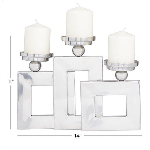 DecMode 3 Candle Silver Stainless Steel Pillar 3 Plate Candle Holder EasyOptionXY LLC
