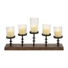 DecMode 5 Holder Brown Mango Wood Handmade Pillar Candelabra with Wood Base EasyOptionXY LLC