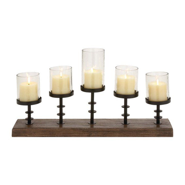 DecMode 5 Holder Brown Mango Wood Handmade Pillar Candelabra with Wood Base EasyOptionXY LLC