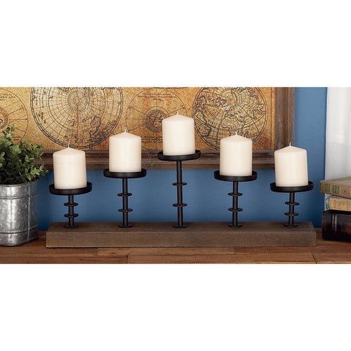 DecMode 5 Holder Brown Mango Wood Handmade Pillar Candelabra with Wood Base EasyOptionXY LLC