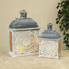 Gerson Set of 2 Metal and Wood Nesting Lanterns with Floral Cut-out EasyOptionXY LLC