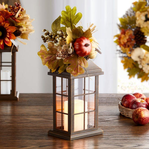 Way To Celebrate Harvest Set Of 2 Wood Color Lanterns- Pumpkin with LED battery candle EasyOptionXY LLC