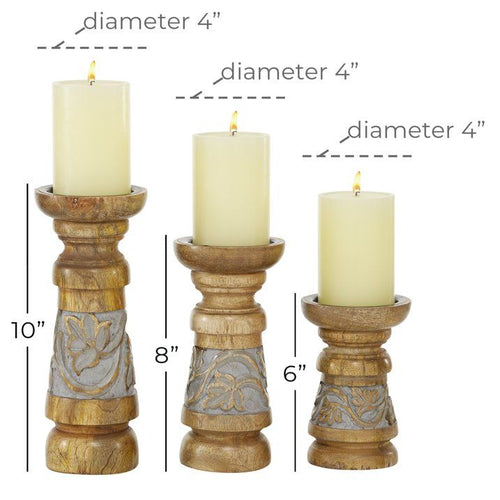 DecMode 3 Candle Bronze Wood Candle Holder, Set of 3 EasyOptionXY LLC