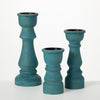 Sullivans Turquoise Wood Pillar Candle Holders Set of 3, 13.25"H, 10"H & 7.5"H Multicolored EasyOptionXY LLC