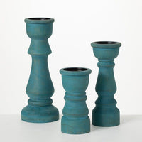 Sullivans Turquoise Wood Pillar Candle Holders Set of 3, 13.25"H, 10"H & 7.5"H Multicolored EasyOptionXY LLC