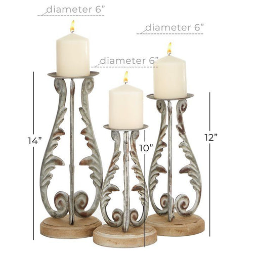 DecMode 3 Candle Silver Metal Candle Holder, Set of 3 EasyOptionXY LLC