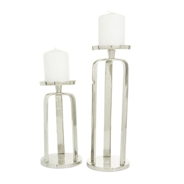 CosmoLiving by Cosmopolitan 2 Candle Silver Aluminum Geometric Pillar Candle Holder, Set of 2 EasyOptionXY LLC