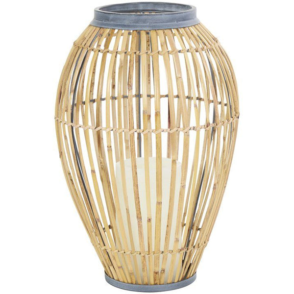 DecMode 16" Handmade Open Frame Brown Bamboo Vase with Blue Metal Accents EasyOptionXY LLC