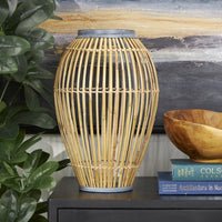 DecMode 16" Handmade Open Frame Brown Bamboo Vase with Blue Metal Accents EasyOptionXY LLC