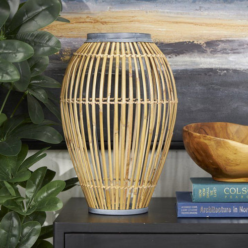 DecMode 16" Handmade Open Frame Brown Bamboo Vase with Blue Metal Accents EasyOptionXY LLC