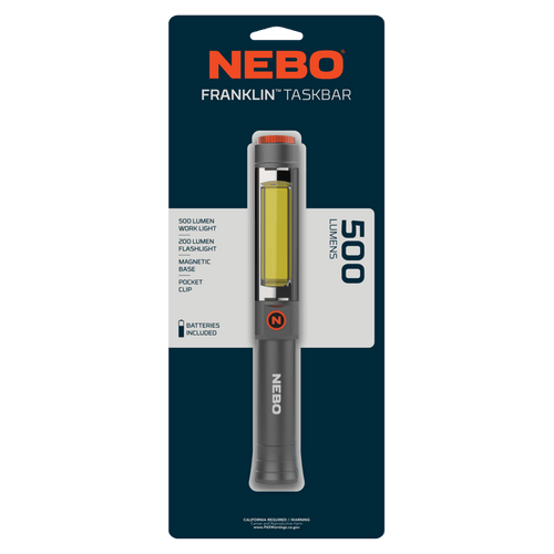 NEBO Franklin Swivel Taskbar 500 Lumen COB Work Light and Flashlight with 7 Light Modes, Great for Emergencies and Signaling, Grey