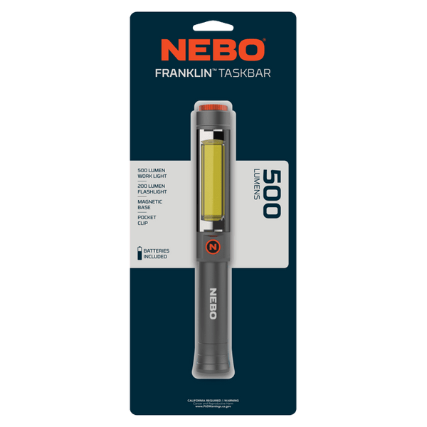 NEBO Franklin Swivel Taskbar 500 Lumen COB Work Light and Flashlight with 7 Light Modes, Great for Emergencies and Signaling, Grey