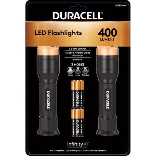 Duracell 2 Pack 400 LM LED Flashlights, with 3 Beam Settings, Duracell AAA Batteries Included. EasyOptionXY LLC