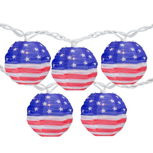 10-Count American Flag 4th of July Paper Lantern Lights Clear Bulbs EasyOptionXY LLC