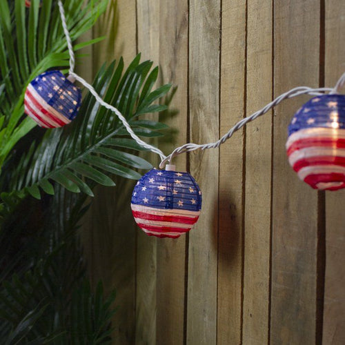10-Count American Flag 4th of July Paper Lantern Lights Clear Bulbs EasyOptionXY LLC