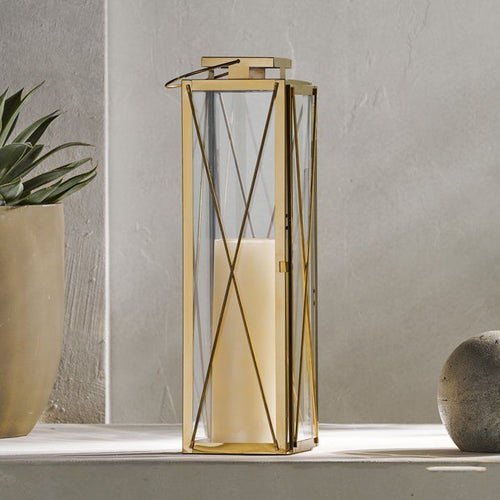 Demijen Stainless Steel 22" Lantern, Gold EasyOptionXY LLC