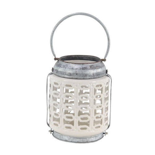 DecMode 8"W, 10"H Coastal Stoneware Lantern, White, 1 - Piece EasyOptionXY LLC