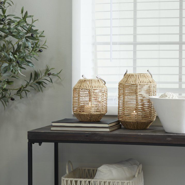 DecMode Brown Paper Handmade Decorative Candle Lantern with Glass Holder and Handle EasyOptionXY LLC