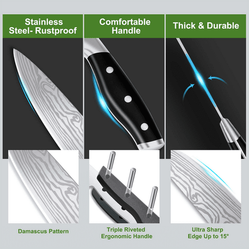 23 Pcs Kitchen Knife Set with Block, High Carbon Stainless Steel Chef Knife Set, Ultra Sharp, Full-Tang Design EasyOptionXY LLC