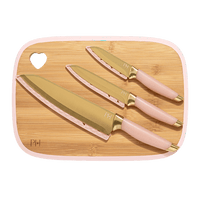 Paris Hilton 7-Piece Reversible Bamboo Heart Cutting Board and Stainless Steel Cutlery Set, Pink EasyOptionXY LLC