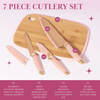 Paris Hilton 7-Piece Reversible Bamboo Heart Cutting Board and Stainless Steel Cutlery Set, Pink EasyOptionXY LLC
