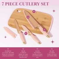 Paris Hilton 7-Piece Reversible Bamboo Heart Cutting Board and Stainless Steel Cutlery Set, Pink EasyOptionXY LLC