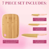 Paris Hilton 7-Piece Reversible Bamboo Heart Cutting Board and Stainless Steel Cutlery Set, Pink EasyOptionXY LLC