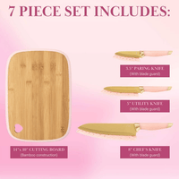 Paris Hilton 7-Piece Reversible Bamboo Heart Cutting Board and Stainless Steel Cutlery Set, Pink EasyOptionXY LLC