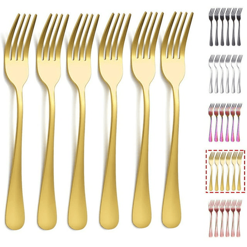 ReaNea Gold Dinner Fork 6 Pieces, Stainless Steel 8.17 " Fork Wedding Silverware Set EasyOptionXY LLC