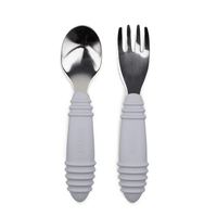 Bumkins Toddler Fork and Spoon Set, Stainless Steel & Silicone for 18 Mos+ (Gray) EasyOptionXY LLC