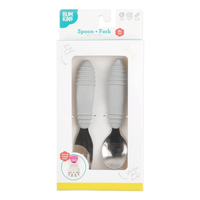 Bumkins Toddler Fork and Spoon Set, Stainless Steel & Silicone for 18 Mos+ (Gray) EasyOptionXY LLC