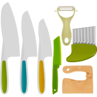 Jetcloudlive 7Pcs Wooden Kids Kitchen Knife, Plastic Safe Knife Set Include Wood Kids Safe Knife, Serrated Edges Plastic Toddler Knife, Plastic Potato Slicers, Sandwich Cutter, Y Peeler EasyOptionXY LLC