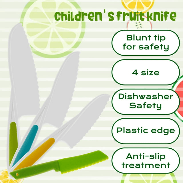 Jetcloudlive 7Pcs Wooden Kids Kitchen Knife, Plastic Safe Knife Set Include Wood Kids Safe Knife, Serrated Edges Plastic Toddler Knife, Plastic Potato Slicers, Sandwich Cutter, Y Peeler EasyOptionXY LLC