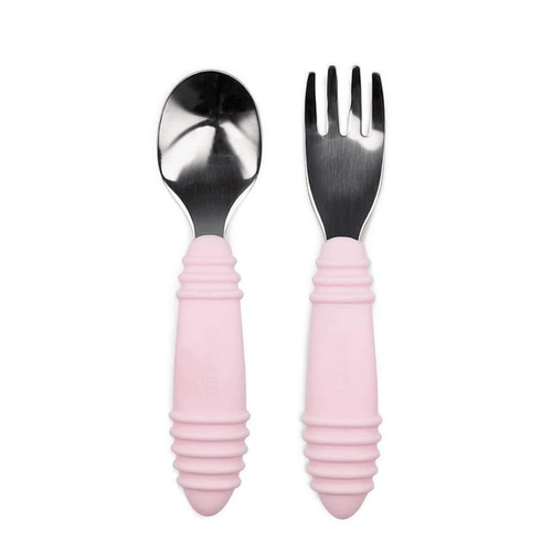 Bumkins Toddler Fork and Spoon Set, Stainless Steel & Silicone Utensils for Babies and Kids 18 Mos+ (Pink) EasyOptionXY LLC