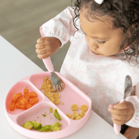Bumkins Toddler Fork and Spoon Set, Stainless Steel & Silicone Utensils for Babies and Kids 18 Mos+ (Pink) EasyOptionXY LLC